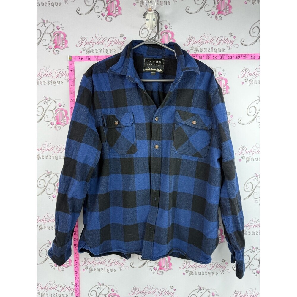 Jachs NY button up shirt cotton Blue & Black Buffalo Plaid Flannel Shirt